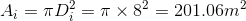 A_{i}=\pi D_{i}^{2}=\pi \times 8^{2}=201.06m^{2}