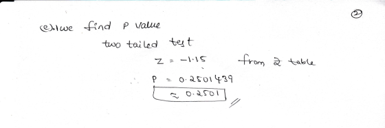 iwe find p value two tailed test Z = -1.15 - P = 0.2501439 cao.2501 from 2 table