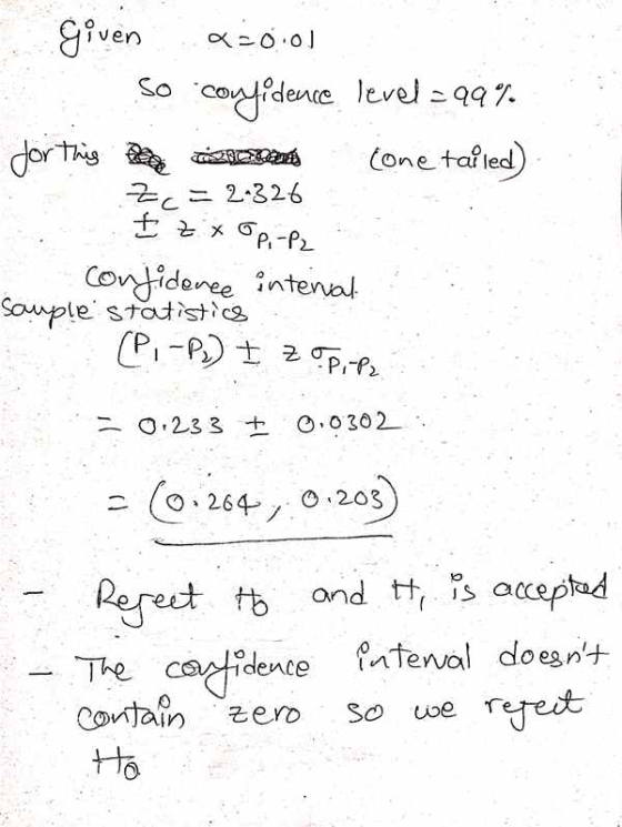 Given Q-0.01 So confidence level=99% for this (one talled) Z = 2.326 I zxo бе. -Р, confidence interval Sample statistics (P,