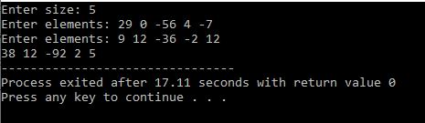 Enter size: 5 Enter elements: 29 e-56 47 Enter elements: 9 12-36 -2 12 38 12-92 2 5 cess exited after 17.11 seconds with retu
