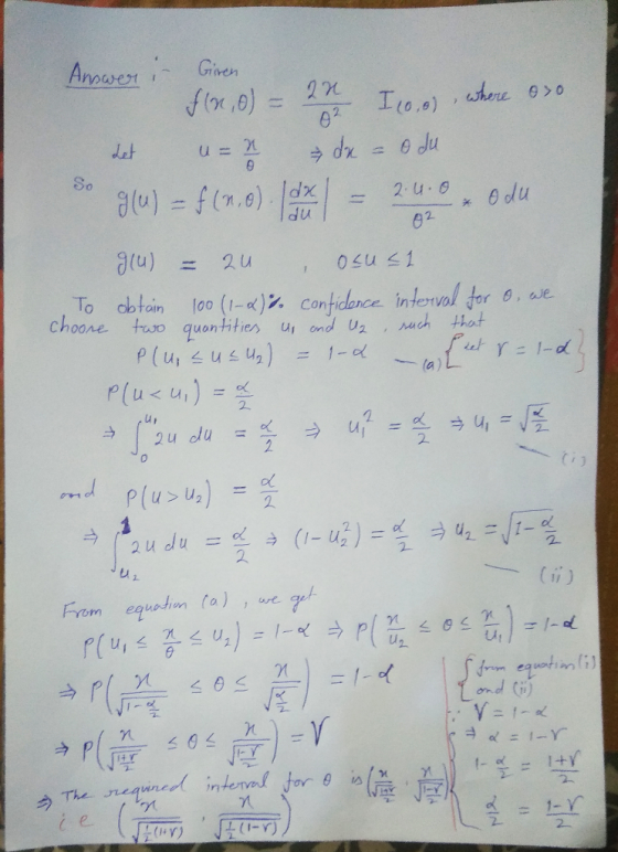 Grirc u=X du Osu 41 To chtoin loo (1-4% contidence Interval toro choore tuo quontities u ond 2 , nach that 2. 2u du 2 Qudu =