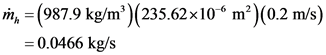 , (987.9 kg/m)(235.62x10 m2)(0.2 m/s)
=0.0466 kg/s