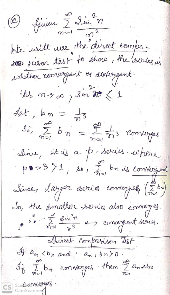 u ② leven & Linn na . We will use the direct compa- rison test to show, the series is whether comergent of dispergent. Al nyo