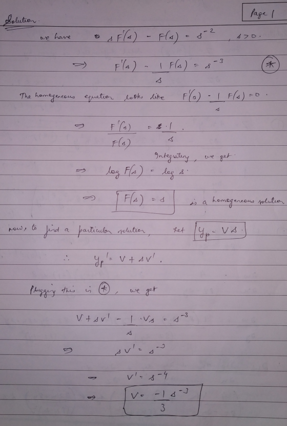 age 1 Solution - we have o of(s) - F(x) = 8 2 870. > F(A) - 1 Hs) -83 The homogeneous equation looks like F(o) - I F(A)=0. -