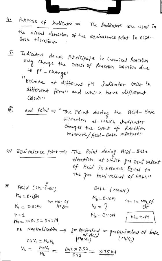 Purpose of Indicator ) The Indicators are used in the visual detection Base titrations. of the equivalence point in Acid- s I