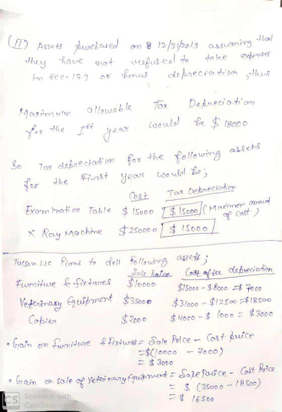 (II) Assets purchased they have not in sec+ 179 or on 8 12/31/2019 assuming that refused to take expenses bonus depreciation