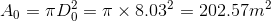 A_{0}=\pi D_{0}^{2}=\pi \times 8.03^{2}=202.57m^{2}