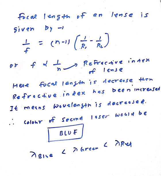 FcaR Iens+th f an Tense is b Siven (1 Re Re Frscve in Ar>» I ense f fDcal lens-th is decreqse Hrn Heae been increased has Re