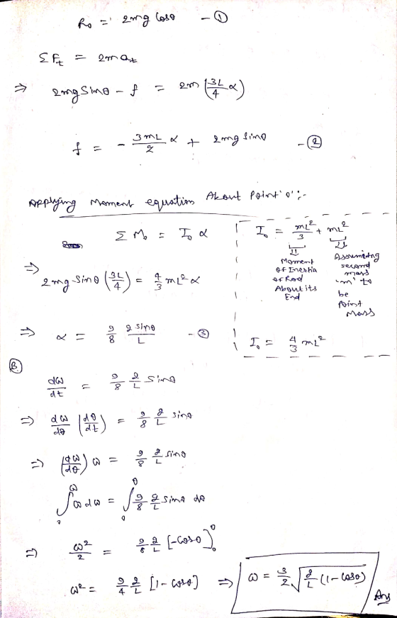 eso buz in ag EFA towo 7E ~ engsima f 11 3mL & f bury + Applying moment equations About Point og zine I E me = To a + m, z xa