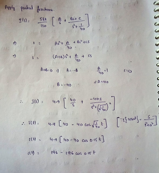 Apply partial fractions. Ils) 588 BS+ c 120 3 + 4 G - Ast A & Bs +cs (40 (A1B) ² + A + es 40 ON A+B=0 :) A=.-B - 1 1-0 = A=yo