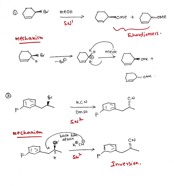 Meow momet Mome Ehaviiomers mechanism meol Br 4 a one t - Bar Xerome . KCN 11111 لم Dmso F Sua mechanism back side attack Inv