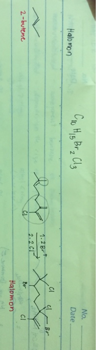 No. Halomon Co His Br2 Clz Date لم 2-butene Halomon