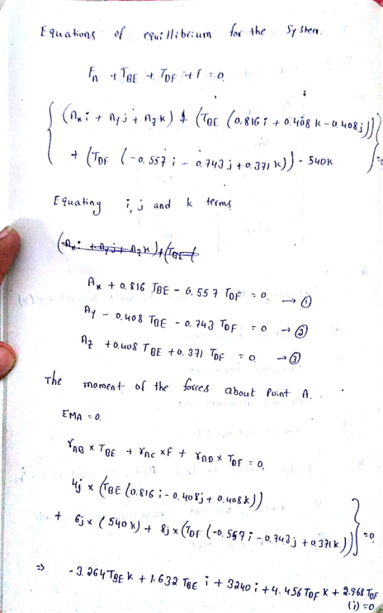 E lu a 540K uatin I J an The momtntof the focs about Point A t fix(540 k) ђу(ID f (-o 557 . о. จ@jta371 k)