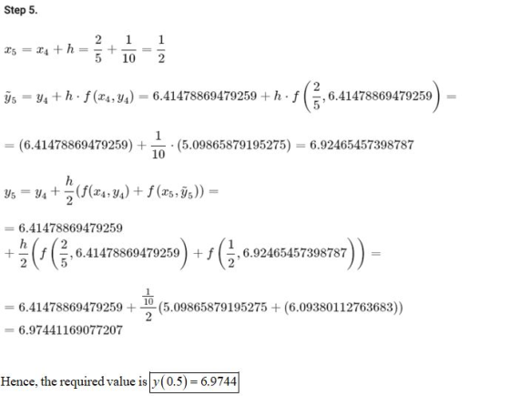 Step 5. 25 = X4+h - 2 5 + 1 10 2 js = ya th• f (, vy) = 6.41478869479259 +hıs (6,6. +(6, 6-4147896279259) = (6.41478869479259