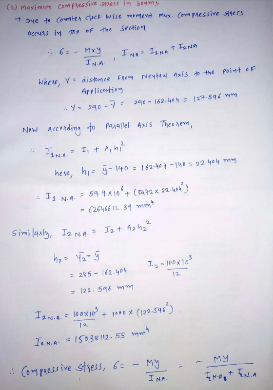 (6) maximum compressive stress in beam; Due to counter clock wise moment mux. Compressive stress occurs in top of the section