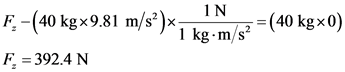 F.-(40 kgx9.81 m/s?)*
IN
1 kg-m/s2
/2 = (40 kg x0)
F = 392.4 N