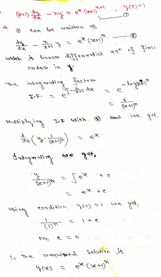 nu y (o)=1 Seti) dy de a lee -ny =ete (setli) written al sety n 2 e de Xtt. fiorst egn differe erential which į linear oroden