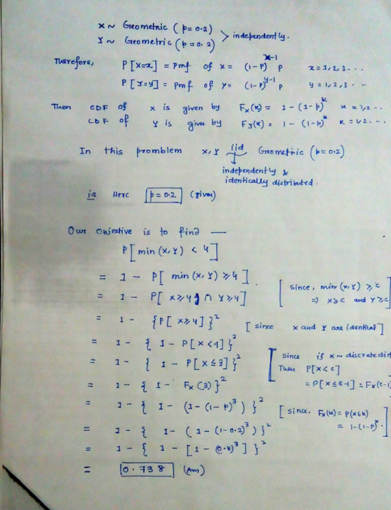 xu Geometric ( p=。.2) > independent tg Y ~ Geometric (p=0.2 X-I Tuen cpF of xis given by F (9-1-(1-リ ·ja iveu b In this promb