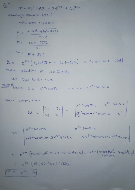 Soln y-10y+Boy = 2 e32 + 3 e22 Aaxilary eonation. (A.E.) m²-lom +30=0 m +10 & $ 10²4x30 201) 10 11-20 2 5+ Isi Ye = esna 64
