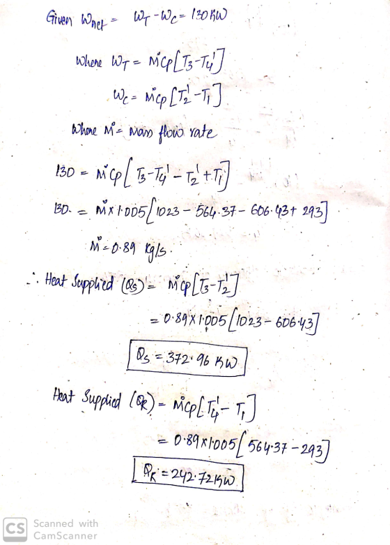 Given What Wp - c = 130kW Where Wp = mcp [T3 - Ty Wes Mice [T- Whene mos mais facio rate 130 = rcp ( 13 - Tu - 72 +T BD. = X