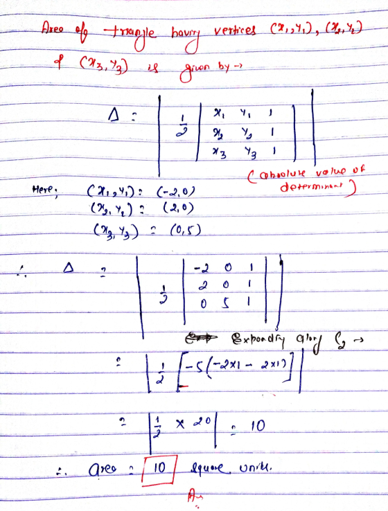 Aree vertices (9,24,), (2,4) trangle barry f (13,7) giron by A: Ni Y, -19 - Na 13 73 Y I taholure value of Here. determinant
