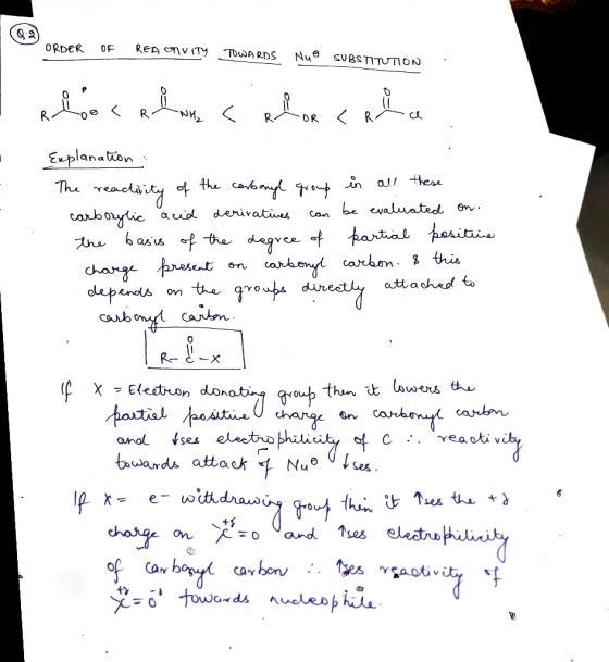 ORDER OF REACTIVITY TOWARDS NuⓇ SUBSTITUTION : aloos Rhoma celor cada Explanation : The reactivity of the carbonyl group in a