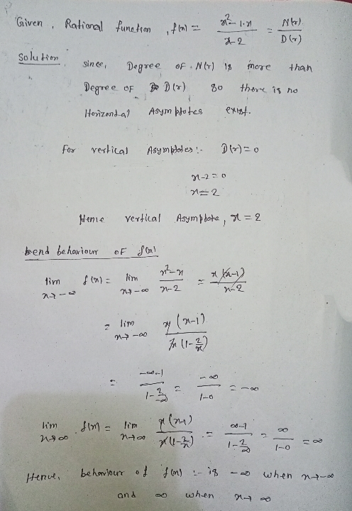 Given Rational function 2117 flata 2-2 Solution since, Degree of N(r) 18 more than Degree of DB (2) 80 there is no Horizontal