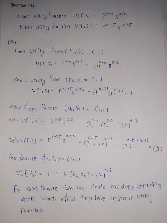 question (1). Annis utility function U(F, S) = 0.6 2002 Bobls utility Function VCFis) 0.25 70-75 S (a) Anns Otility from C F