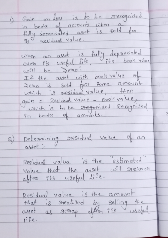 Gain or loss is to be in books of accounts when fully depacciated asset is its residual value. recognised a sold for when an