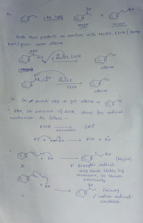 BP So, Ar I s. Bre, light Majon Minor Both these products on reaction with Nadet, EtOH (strong same alkene. base) gives Đ 2.