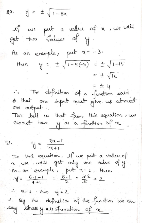 20. y = + Vi-sk - if we put a value of n, we will . get two values of y. As an example, put x = -3. then yo.+ 11-56-5) = +11+
