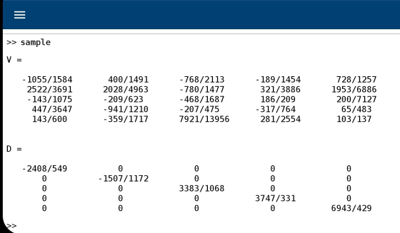 >> sample V - 1055/1584 2522/3691 - 143/1075 447/3647 143/600 400/1491 2028/4963 - 209/623 -941/1210 -359/1717 - 768/2113 -78