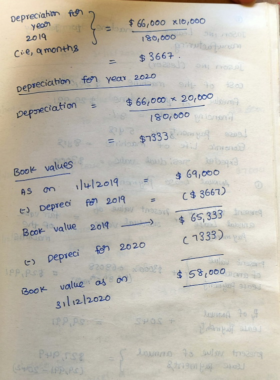 Depreciation for year 2019 cie, a months Depreciation $66,000 x10,000 years 180,000 510200 Bruto. puron $ 3667. 02293) POZEL