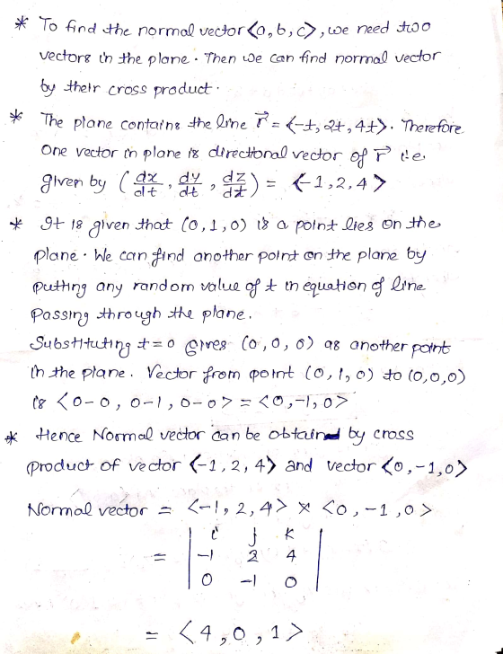 * To find the normal vector(0,b,c), we need to vectors in the plane · Then we can find normal vector by their cross product *