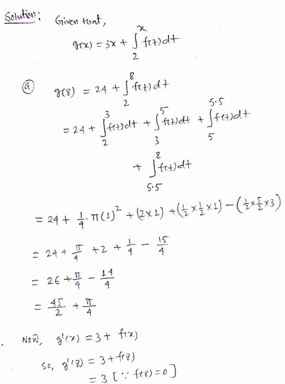 Solution: Given that, . 1. g(x) = 3x + J findt @ 408) = 24 +s*fet) et 5.5 I that tlfetldt 724 * Jenset + savet fresalt - 24 +