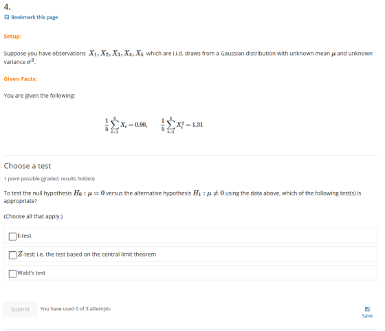 Bookmark this page Setup: Suppose you have observations X1, X2, X3, X4, X5 which are i.i.d. draws from a Gaussian distributio