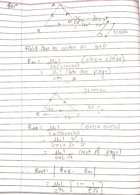 Soln 120° كه ( В. LCOs30 field due to sector AC atp Baca (sinot si660 lol 22 CLOS30) Mol Cinto the 2TL А. Z ZLOOS30 30° Co 16