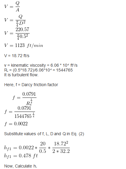 D2 220.57 20.52 V = 1123 ft/min V = 18.72 ft/s v = kinematic viscosity = 6.06 * 10 ft/s R = (0.5*18.72)/6.06*10* = 1544765 It