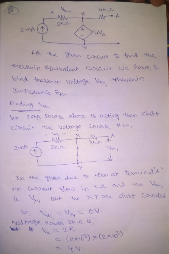 - ukr - А M DK2 2mA + uva for the given circuit to find the we have to the venin equivalent circuit bind the venir voltage va