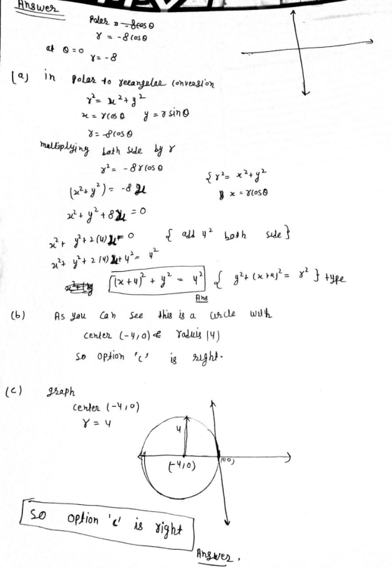 [(x+4² + y² = 4² Į y² + (x raj² = 8² } type Answer Paler & Seaso 8 = -8 (os X= -8 laj in poler to recangular conversion r² =