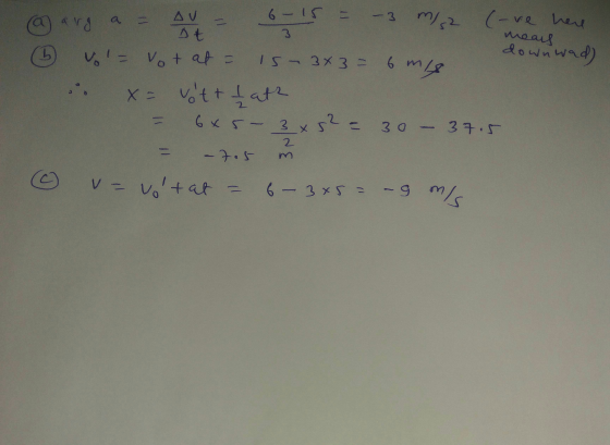 AV 6- 15 = a - 3 meals downwad) b. a arg 6-1S m/ 2 (-re here Dt vol= Vot at = 15-3x3 = 6 m/s x = vott fath 6x5- 3x5² 3 x2 = 3