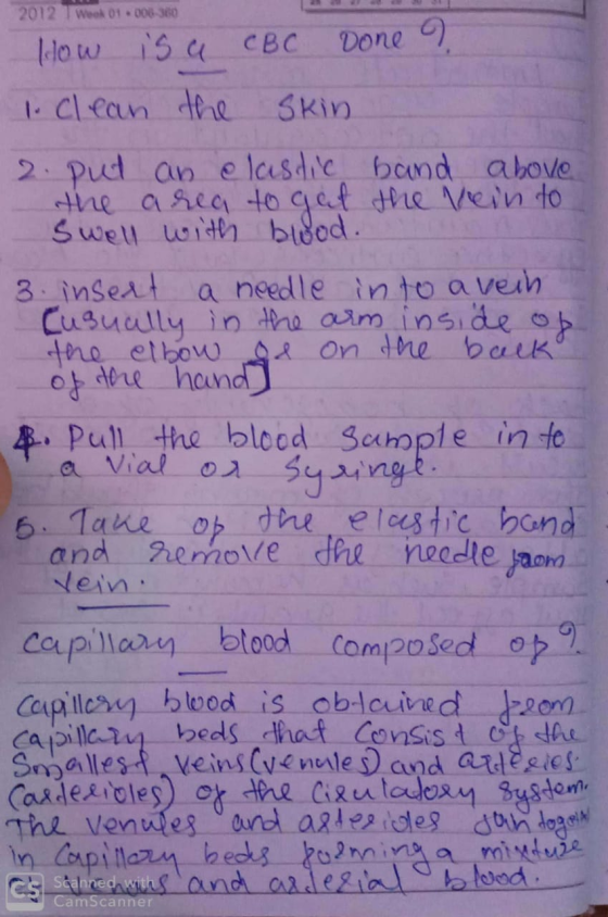 2012 Week 01.000-360 How is a CB C Done ? 1. clean the skin 2. put an elastic band above the area to get the Vein to Swell wi