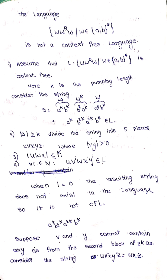 the Langinge wwrwwe context free Language is hot. a ASSume that we Con te xt- free. pumping Length the Heye k ie congider the