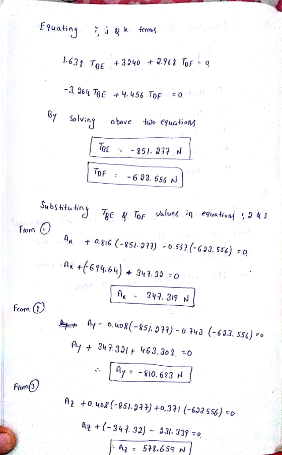 BE Solvint above to efuatbions TDF-6 93. 556 N om ( AK - 347. 319 N rom (2 Ay- 0.408(-85. วาจ)-0.743 (-623. SS()-0 Ауナ347.321