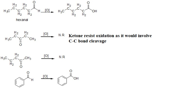 Н2 H2 H2 H2 ОН Н,с Н2 H Н2 Нас Н2 H2 hexanal N.R Ketone resist oxidation as it would involve C-C bond cleavage H2 Н2 CH3 Нас
