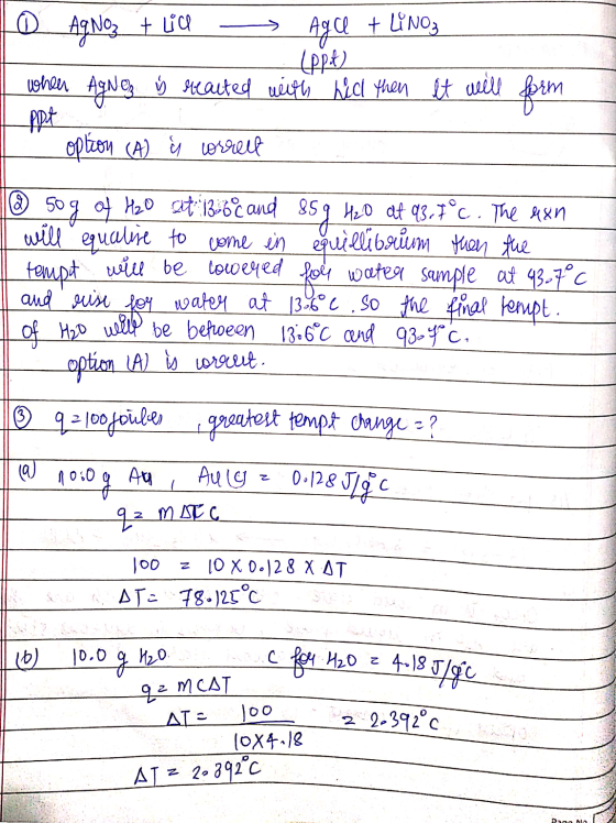 0 Agnez 7 lica Agce + Lino ppt) woher Agnez » stearted with hill then it will form option (A) es correct ppt @ sog of H2O sit