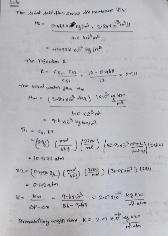 5oln (NS) membrane The 7tatal Aae.fanaty咇 -b the Yeseckon - S C 12- 0468 CS 212-5 04) 010-11孔akrn -나 ㎡.atm
