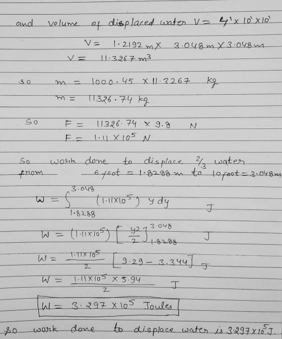 and volume of displaced water v= 4 x lexio Na 1.2192 mx 3.048m x 3.048m V= 11:3267 m3 $0 1000 - 45 X 11:3267 kg 11326.74 kg .