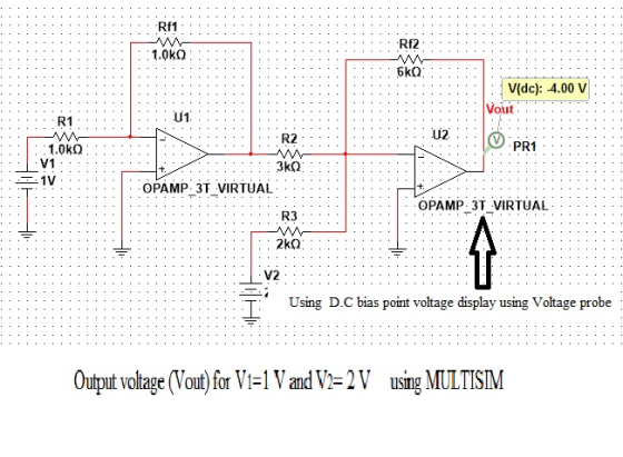 Rf2... GkQ : V(dc): -4.00 V Vout ..R2 3kQ OPAMP. 37 VIRTUAL OPAMP. 3T VIRTUAL ...........R3 . . . . . . . . . . . . . . . . .