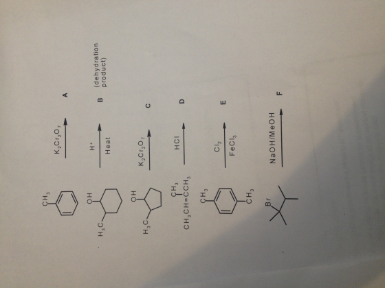 Write the major products A-F for each of the follo